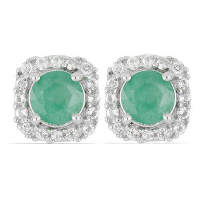 BUY REAL EMERALD GEMSTONE HALO EARRINGS IN 925 STERLING SILVER